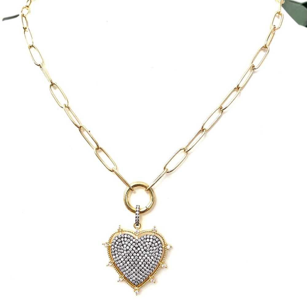 Paperclip Chain Heart Pendant Necklace Click Charm Holder